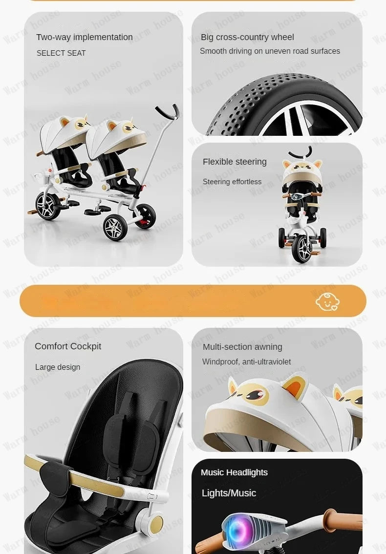 TwinVoyager Tricycle Stroller